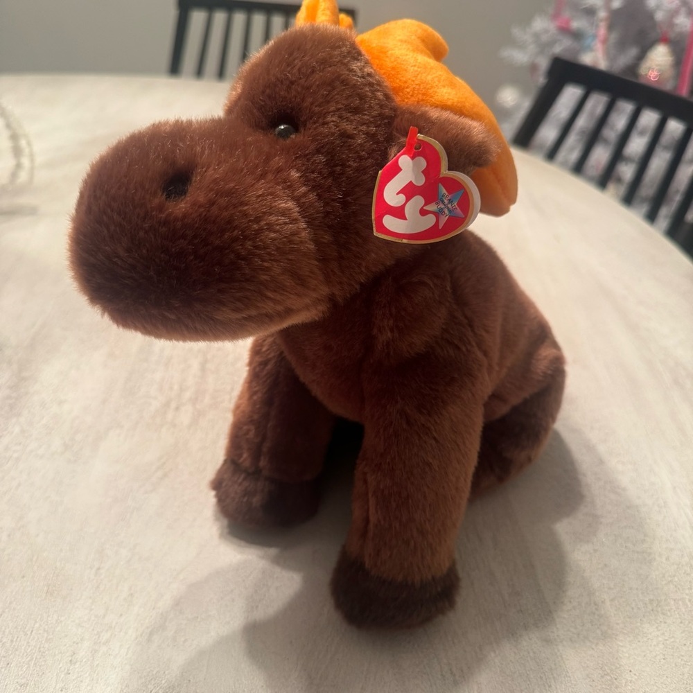 Ty Beanie Babies Chocolate  Moose Plush Toy - Brown And Orange